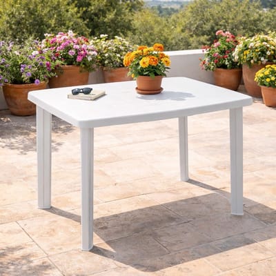 Tuintafel Kunststof - Balkontafel Terrastafel - Buiten Eten - Weerbestendig - 100 x 70 cm - Wit