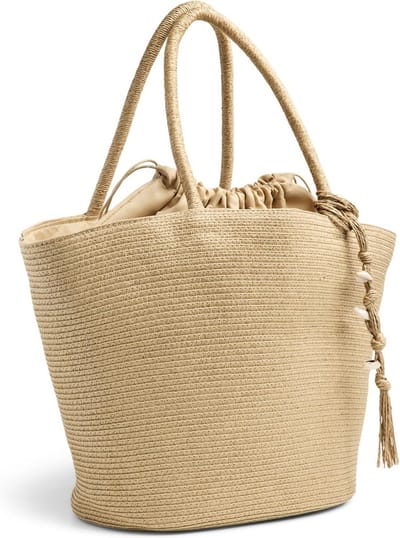 Grote Shopper Tas van Papierstroo met Handvatten en Trekkoord