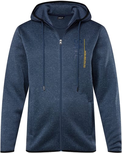 Men Plus - Heren - Jas van gebreid fleece capuchon - Blauw denim - Maat L