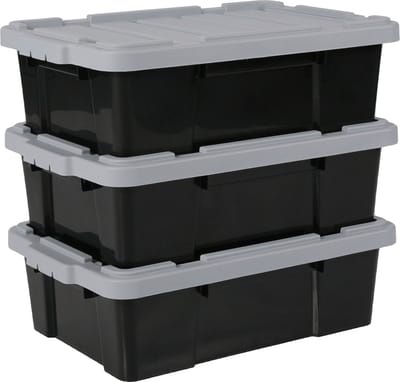IRIS Powerbox Opbergbox - 25L - Kunststof - Zwart/Grijs - Set van 3