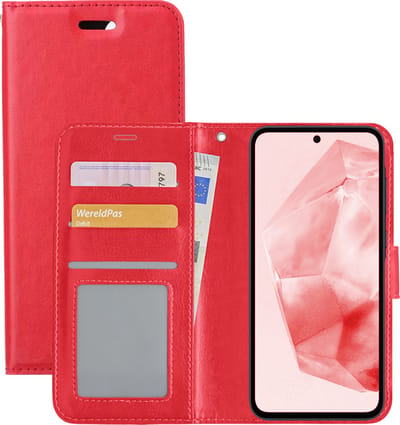 Hoesje - Met Pasjeshouder - Geschikt voor Samsung Galaxy A35 - Luxe Bookcase Portemonee - Flip Case - Kunstleer Book Case - Flipcase - Book Cover - Walletcase - Portemonneehoes - Rood