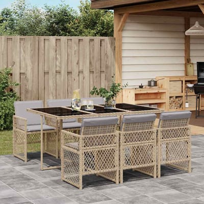 vidaXL - 7-delige - Tuinset - met - kussens - poly - rattan - beige