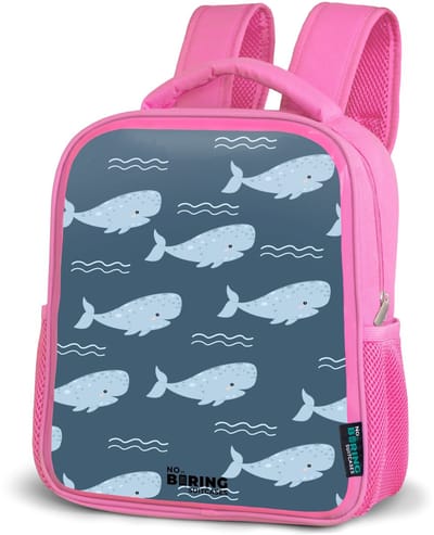 NoBoringSuitcases.com® - Rugzak roze - Schooltas meisjes - Walvis met golven patroon blauw - Kinder rugtas meisje - Boekentas kind - Kinderrugzak voor school - Schoolrugzak