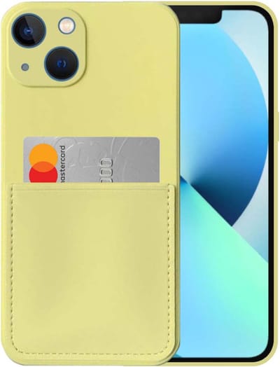 Smartphonica iPhone 13 Mini siliconen hoesje met pashouder en zachte binnenkant - Geel geschikt voor iPhone 13 Mini