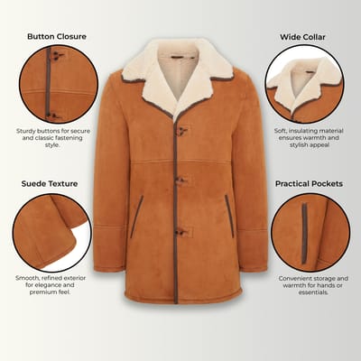 Heren Tan Shearling Schapenvacht Autojas - Cordova