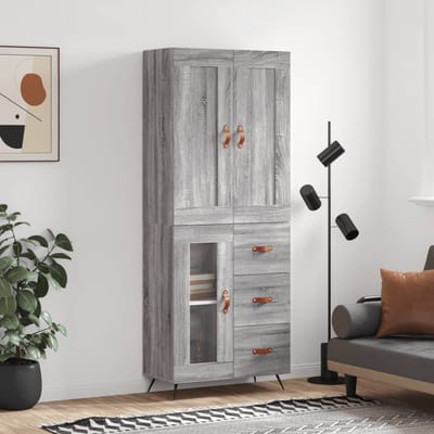 vidaXL - Hoge - kast - 69,5x34x180 - cm - bewerkt - hout - grijs - sonoma - eikenkleurig