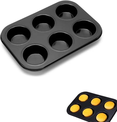 1-delige set - Taartbakvorm - Cupcakevorm met 6 holtes - Muffinvorm - Bakvorm - Taartvorm - Roestvrij staal - Hittebestendig - Geschikt voor het bakken van taarten en cupcakes - 26,5*18,5*2,8 cm - Zwart