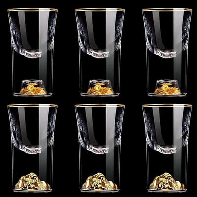 Set van 6 Creatieve Stamperlglazen met Gouden Bodem, Perfect voor Feestjes en Dranken zoals Grappa, Cognac en Vodka, Vaatwasserbestendig