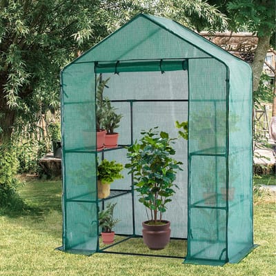Lendo Online Tuinkas met 3 etages en PE waterdichte hoes 143x73x195cm staal groen - Broeikas met stalen plantenhouders - Kas - Serre - Kweekkas - Foliekas - Groentekas - Tomatenkas