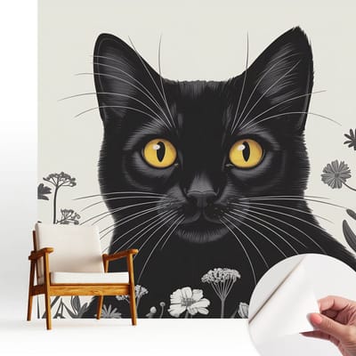 Wallfluent Zelfklevend Behang - Kattenbloemen Zelfklevend fotobehang - 250x250 cm - Wit Zelfklevend Behang - Plakklare achterzijde - Voor de woonkamer, slaapkamer en kantoor Zelfklevend Behang