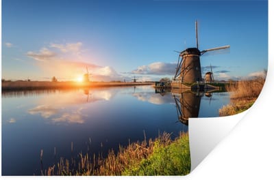 Muurstickers - Sticker Folie - Windmolen - Water - Zon - 30x20 cm - Plakfolie - Muurstickers Kinderkamer - Zelfklevend Behang - Zelfklevend behangpapier - Stickerfolie