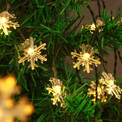 Solar lichtsnoer buiten 'Blitzen' - Lichtslinger met sneeuwvlokjes - Kerstverlichting met 20 leds - Feestverlichting - Tuinverlichting op zonne-energie