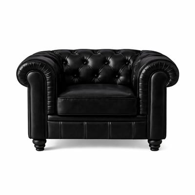 Chesterfield Bank 1-Zits - Stoel - Zwart - Leer - Bank - Sofa - Fauteuil - Chesterfield Chair