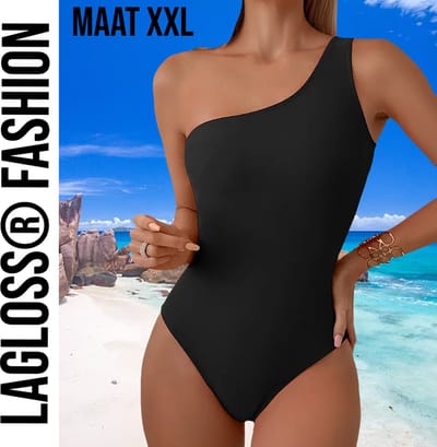 LaGloss® Badpak Asymmetrisch Effen Zwart - Strand/Beach Swimsuit - Zomer Badmode - Maat XXL %%