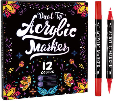 12 Dual Tip Acrylstiften - Marker Stiften - Verfstiften - geschikt voor volwassenen en kinderen