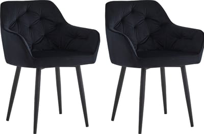 Colenis® - Iris Eetkamerstoel - Zwart - Set Van 2 - Fluweel - Velvet - Design - Met armleuning