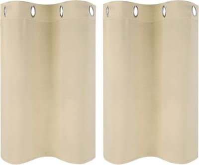 Set van 2 Beige Verduisterende Bistrogordijnen met Ringen - Korte, Ondoorzichtige Vitrage voor Keuken en Woonkamer (66 x 76 cm)