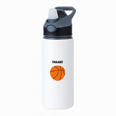 Hacebo® - Basketbal met eigen naam waterfles met rietje zwart - Basketbal - Basketballer - Sport - water fles - 650ML
