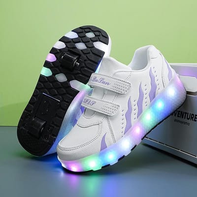 Kinderen's Wegloop Schoenen Jongens en Meisjes Dubbele Rolschaatsen LED Licht Schoenen Vervormbare Wielen Schoenen 40 white