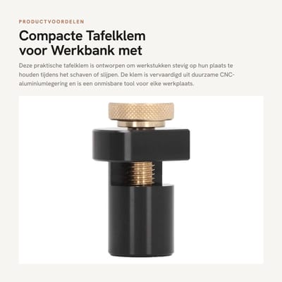Dailygoods- Tafelhanger met 19 mm tafelvergrendeling - Compact formaat - CNC-aluminiumlegering - Roestvrijstalen kopschroef - Werkstuk stopper - Geschikt voor werkbank - Bankhond