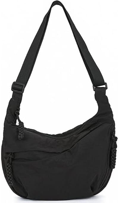 Nylon Crossbody Tas voor Dames – Casual Schoudertas – Slouchy Halvemaan Tas – Lichtgewicht Reistas – Zwart
