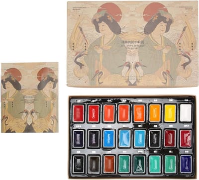 24 Kleuren Waterverf Set, Draagbare Waterverf voor Beginners, Hoge Duurzaamheid en Gebruiksvriendelijk voor Kunstenaars en Hobbyisten