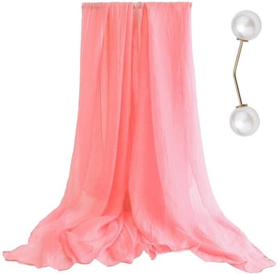 Sjaal Doorschijnend Roze - Chiffon Sjaal - Zachte Nekbescherming - Dames Sjaal - 160 Cm x 80 Cm - Inclusief Parelsluiting - Chiffonsjaal