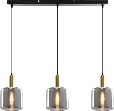 Olucia - KEANU - Hanglamp - Grijs / Zwart - 3L - Vorm: Rechthoek