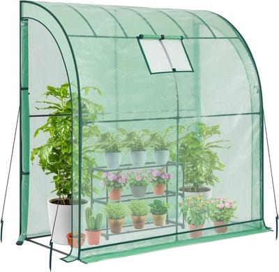 Famanu - Kas aanleunbroeikas overwinteringstent met gratis 3 etages plantenstanden, foliekas met roosterfolie voor potplanten 200x100x210 cm groen