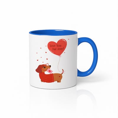 Schattige Teckel Liefde Mok – Blauw & Wit Keramische Koffiemok 330 ml – “Love You Fur-ever” Valentijnscadeau