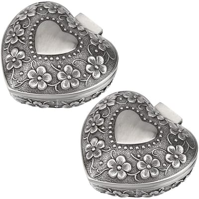 Dailygoody - Sieraden Doos - Ring Box - Hartvormige Organiser - Zilver - Cadeaubox - Perfect voor Vrouwen - 2 Stuks
