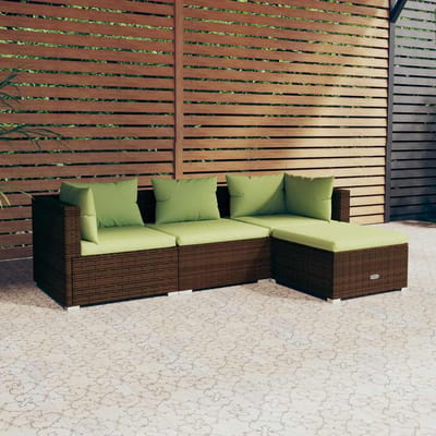 vidaXL - 4-delige - Loungeset - met - kussens - poly - rattan - bruin