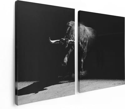 Artaza Canvas Schilderij Tweeluik Stier In De Arena - Zwart Wit - 120x80 - Foto Op Canvas - Canvas Print