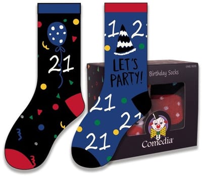 Witbaard Cadeausokken 21 Jaar Polykatoen Blauw/rood 2-delig
