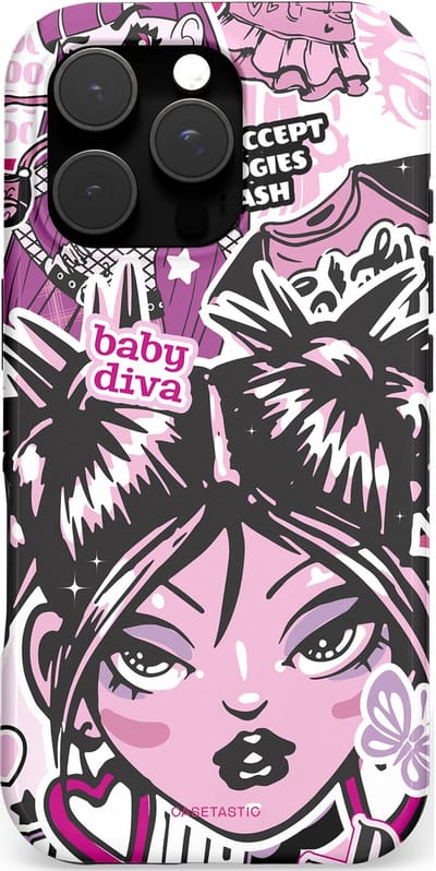 Casetastic hoesje geschikt voor Apple iPhone 16 Pro - MagSafe - Dubbellaagse bescherming - Roze Y2K Pop Teen Girly Cash Diva Collage - Fashion Case - Grijs Donkergrijs Wit Lichtroze