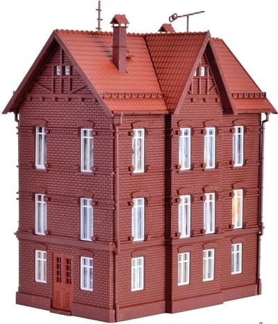 Modelbouw Woonhuis - Spoorweg Gebouw - Model Spoorbaan - Schaal 1:87 H0 - 132x93x164 mm - Meerkleurig