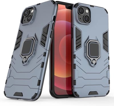 MobyDefend Hoesje - Geschikt voor iPhone 15 Plus - Dubbelgelaagde Pantsercase Met Standaard - Blauw