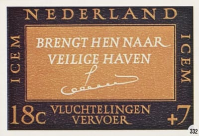Briefkaart met afbeelding Tekst met handtekening van H.M. Koningingin Juliana in facsimile postzegel