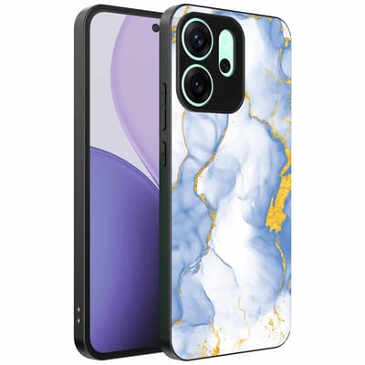 Geschikt voor Oppo Reno 14 F Telefoonhoesje met Lichtblauw Goud Marmer Opdruk - TPU Backcover Case Lightblue Gold Marble Design - Smartphonica geschikt voor Oppo Reno 14 F