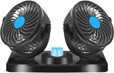 YAGXIG 12V Dubbele Ventilator - 360° Draaibaar - Twee Windsnelheden - Koelventilator voor Campers en Caravans met Sigarettenaanstekeraansluiting.