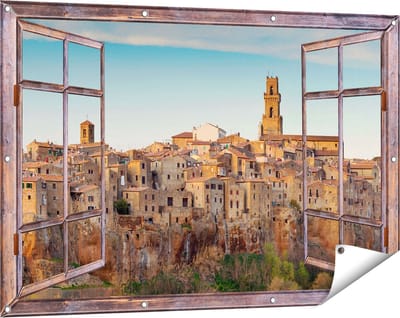 Gards Tuinposter Doorkijk Oude Stad in Toscane, Italië - 120x80 cm - Tuindoek - Tuindecoratie - Wanddecoratie buiten - Tuinschilderij