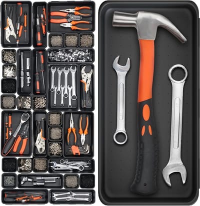 Grote 46-delige gereedschapsbox met 5 maten opbergladen voor het organiseren van schroeven, gadgets en kleine onderdelen