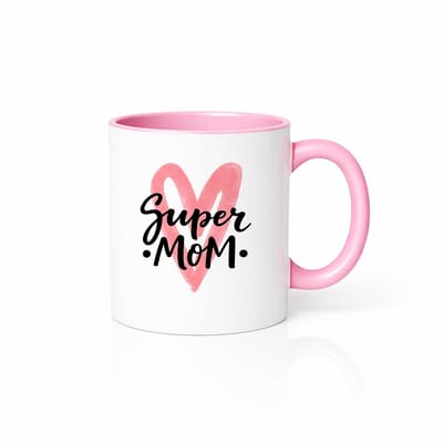 Super Mom Koffiemok met Roze Hart - Moederdag Cadeau - Roze Wit
