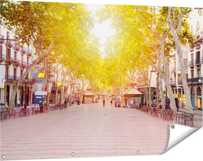Gards Tuinposter De Ramblas Straat in Barcelona - 120x80 cm - Tuindoek - Tuindecoratie - Wanddecoratie buiten - Tuinschilderij