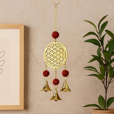 Ancient Wisdom - Decoratief beeld - Indiase klokkenspel messing met rudraksha - windgong - tuindecoratie - klanken - cadeau - spiritueel