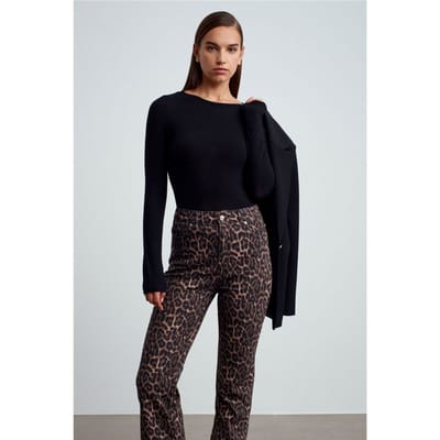 Dames Geribde Boot Hals Langsleeve Blouse
