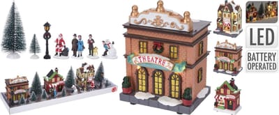 Kerstdorp - Kersthuisjes met ledverlichting - Dorp met led - Kerstfiguren - Kerstboompjes - Set van 17 onderdelen - B/O