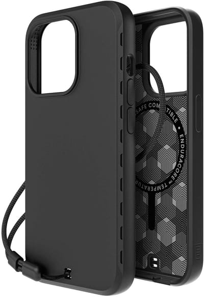 BodyGuardz Paradigm Pro MagSafe hoesje iPhone 15 Pro – Ingebouwde MagSafe oplaadcompatibiliteit – Verwijderbare koord en ankerpunt – Ingebouwde cameraring beschermt tegen krassen - Zwart