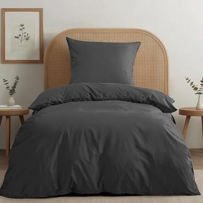 Dekbedovertrek set 135x200 cm met kussensloop - Percale katoen - Donkergrijs