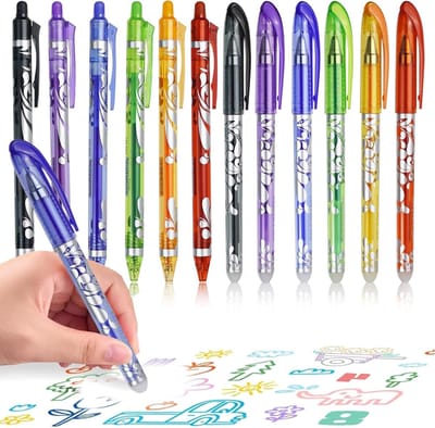 Set van 12 Vervangbare Gellpennen met Uitwisbare Inkt, 0.5mm, 6 Kleuren voor Kantoor en School, Perfect voor Notities en Creatief Schrijven